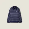Miu Miu Striped Cotton Sweatshirt With Pointed Collar In Blue