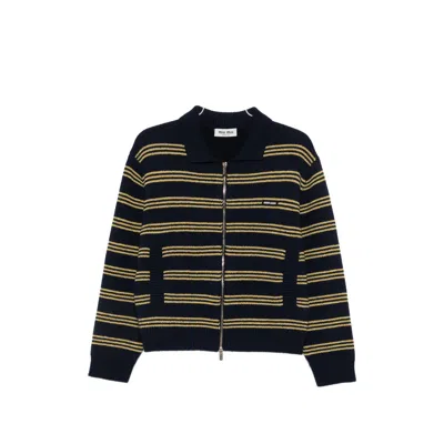 Miu Miu Striped Zip-up Cardigan In Black