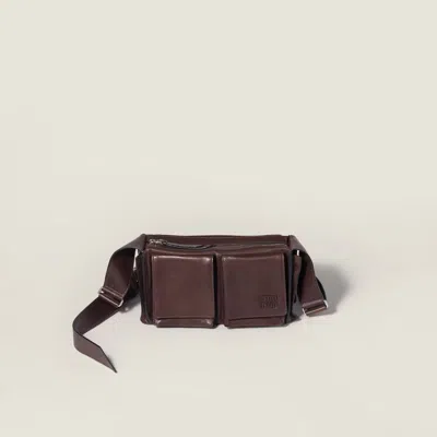 Miu Miu Structured Leather Compartments Belt Bag In Brown