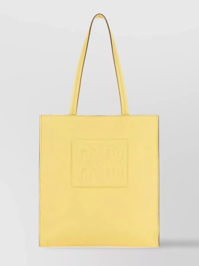 Miu Miu Structured Leather Tote With Adjustable Straps In Yellow
