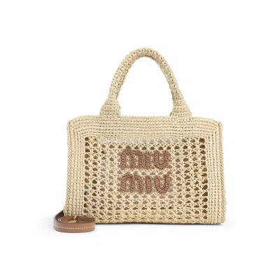 Miu Miu Structured Raffia Handbag With Adjustable Strap