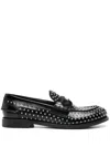 Miu Miu Studded Brushed Leather Penny Loafers In Black