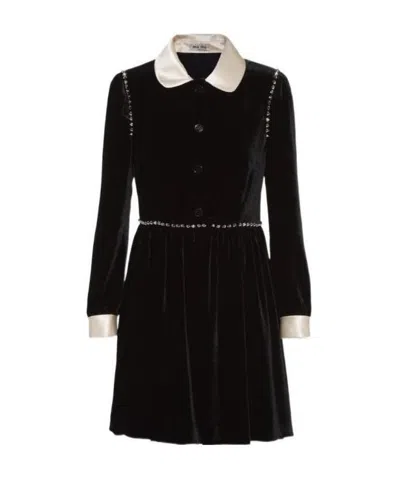 Miu Miu Stud-embellished Velvet-effect Dress In Black