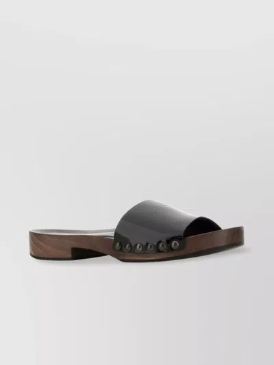 Miu Miu Studded Detail Wooden Sole Clogs In Black
