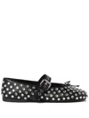 Miu Miu Studded Leather Ballerina Shoes In Black