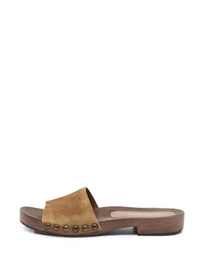 Pre-owned Miu Miu Studded Leather Clogs In Brown