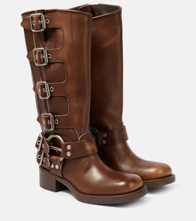 MIU MIU STUDDED LEATHER KNEE-HIGH BOOTS
