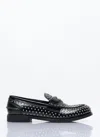 Miu Miu Studded Brushed Leather Penny Loafers In Black