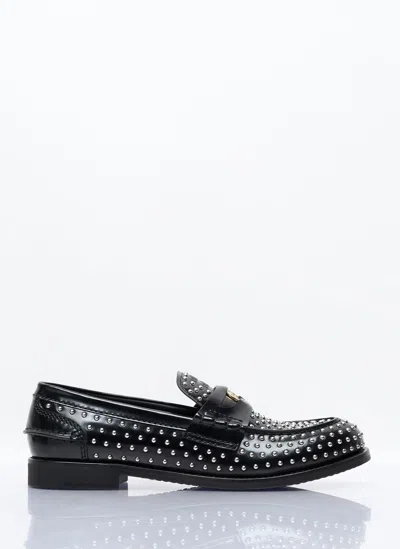 MIU MIU STUDDED LEATHER LOAFERS
