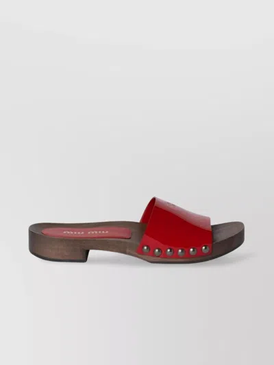 Miu Miu Studded Open Toe Flat Sandals In Red