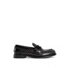Miu Miu Studded Brushed Leather Penny Loafers In Black
