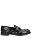 Miu Miu Studded Brushed Leather Penny Loafers In Black