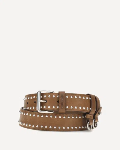 Miu Miu Studded Suede Belt In Brown