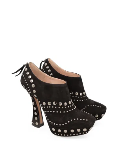 Pre-owned Miu Miu Stud-embellished Platform Ankle Boots In Black