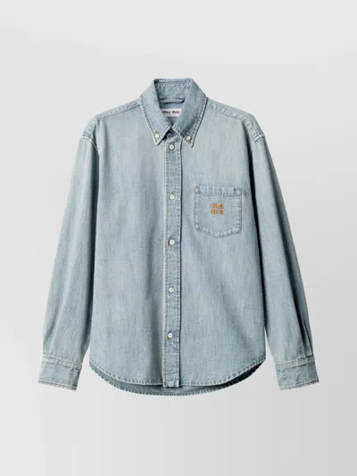 Miu Miu Stylish Collared Shirt Chest Pocket In Blue