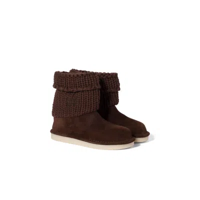 Miu Miu Suede And Knit Booties In Dark Brown