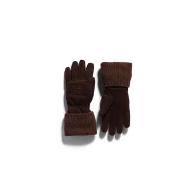 Miu Miu Suede And Knit Gloves In Brown