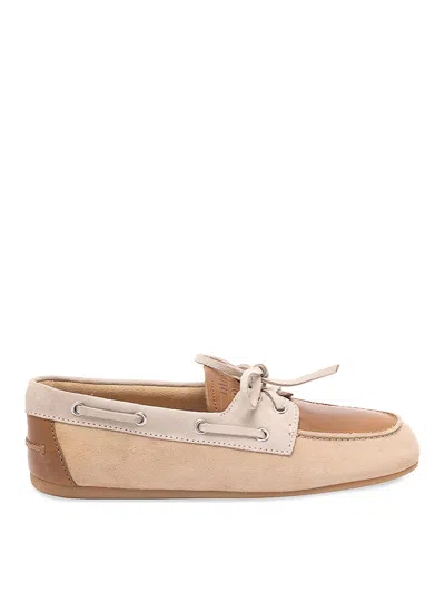 Miu Miu Suede And Leather Boat Shoes In Neutral
