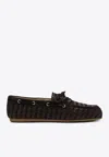 Miu Miu Brown Leather And Suede Woven Moccasins Women In Brown
