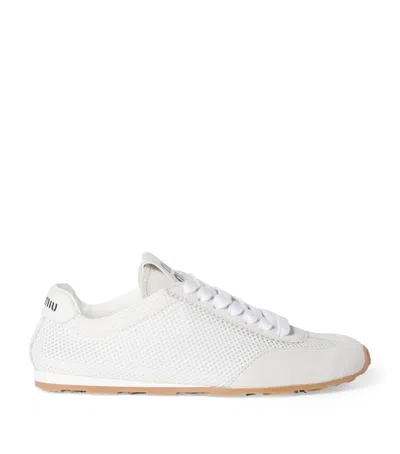 Miu Miu Suede And Mesh Plume Sneakers In White