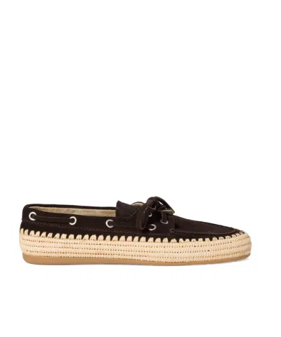 Miu Miu Suede And Raffia Boat Shoes