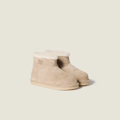 Miu Miu Suede And Shearling Booties In Neutral