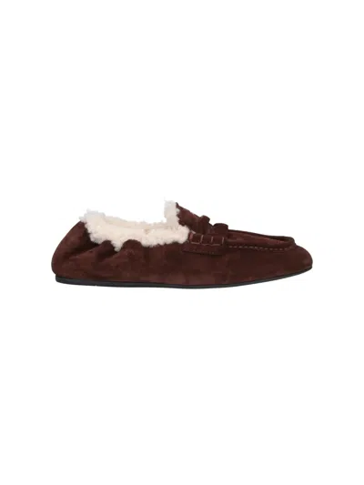 Miu Miu Suede And Shearling Loafers In Brown