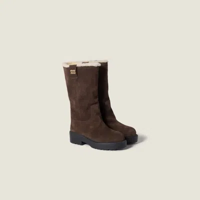 Miu Miu Suede And Shearling Mid-calf Boot In Brown