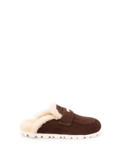 Miu Miu Suede And Shearling Mules In Brown