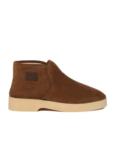 Miu Miu Suede And Shearling Slip-on Booties In Brown