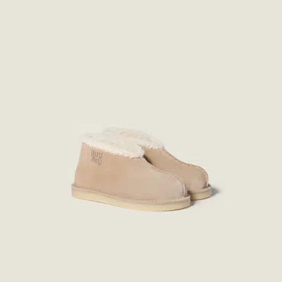Miu Miu Suede And Shearling Slip-on Booties In Neutral