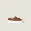 Miu Miu Suede And Shearling Sneakers In Brown