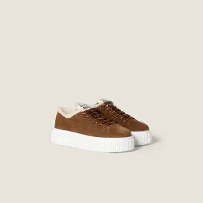 Miu Miu Suede And Shearling Sneakers In Multi