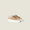 Miu Miu Suede Platform Sneakers Featuring Shearling Trim In Multi