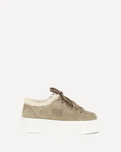 Miu Miu Suede And Sheepskin Sneakers By  In Sand