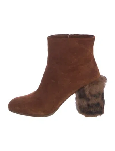 Pre-owned Miu Miu Suede Animal Print Boots In Burgundy/neutrals