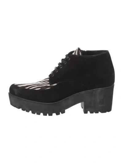 Pre-owned Miu Miu Suede Animal Print Lace-up Boots In Black