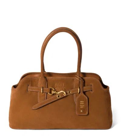 Miu Miu Suede Aventure Top-handle Bag In Brown
