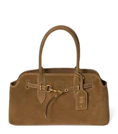 Miu Miu Suede Aventure Top-handle Bag In Green