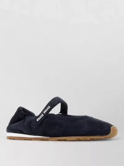 Miu Miu Suede Ballerina Shoes Round Toe Sole Rubber In Blue