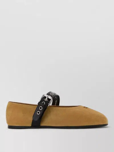 Miu Miu Suede Ballerinas Flat Sole Round Toe In Brown