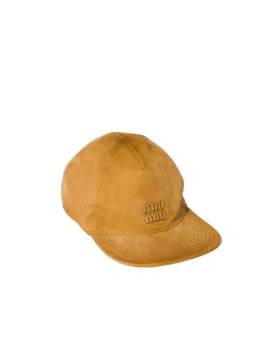 Miu Miu Suede Baseball Cap In Yellow