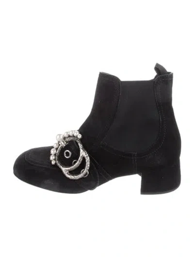 Pre-owned Miu Miu Suede Beaded Accents Chelsea Boots In Black