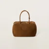 Miu Miu Beau Logo-debossed Suede Bag In Cocoa Brown