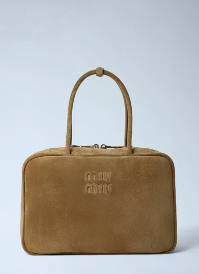 Miu Miu Suede Beau Handbag In Green
