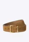 Miu Miu Suede Belt With Engraved-logo In Brown