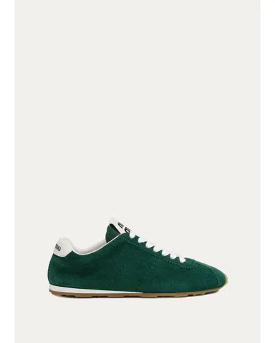 Miu Miu Suede Bicolor Retro Trainer Sneakers In Oleandro