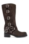 Miu Miu Buckle-detail Block-heel Boots In Brown