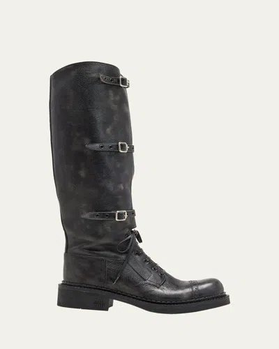 Miu Miu Multi-buckle Leather Boots In Black