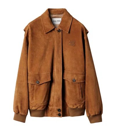 Miu Miu Suede Blouson Jacket In Brown